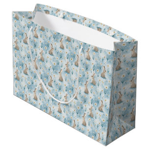 Aquarellstil-Häschen und Gänseblümchen Baby Blau Große Geschenktüte