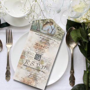 Aquarellstil Weiße Hortensie QR-Code Foto All In One Einladung