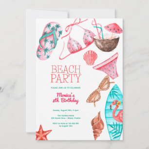 Aquarellstrand Sommer Party Geburtstag Einladung