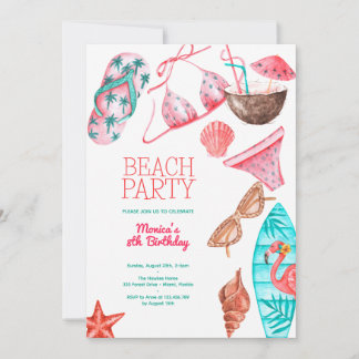 Aquarellstrand Sommer Party Geburtstag Einladung