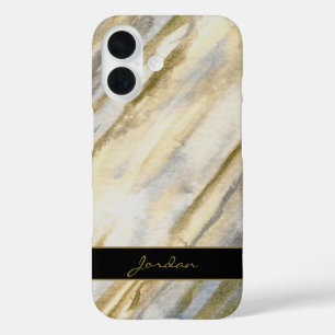 Aquarellstreifen in Tan Gray Blue & Gold mit Namen iPhone 16 Hülle