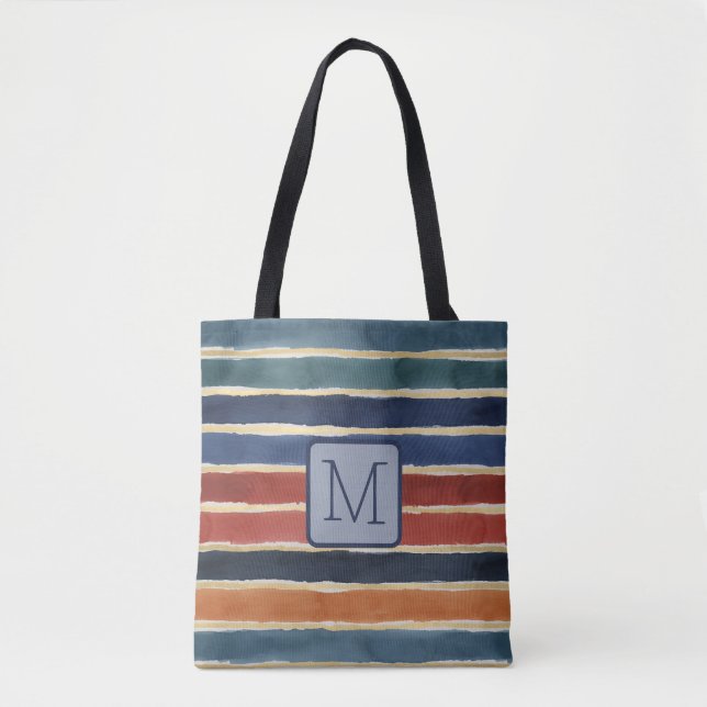 Aquarellstreifen Navy Farbbblock Monogramm (Vorderseite)