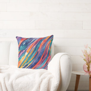 Aquarellstreifen Orange, Pink Blau Grün Lila Kissen