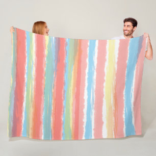 Aquarellstreifen Rosa Blau Gelb Fleecedecke