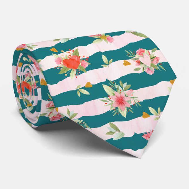 Aquarellstreifen und Blume Krawatte (Gerollt)