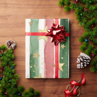 Aquarellstreifen und goldene Sterne Weihnachten Geschenkpapier