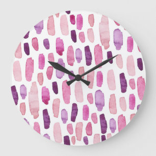 Aquarellstriche: Rosa, Lila Muster. Große Wanduhr