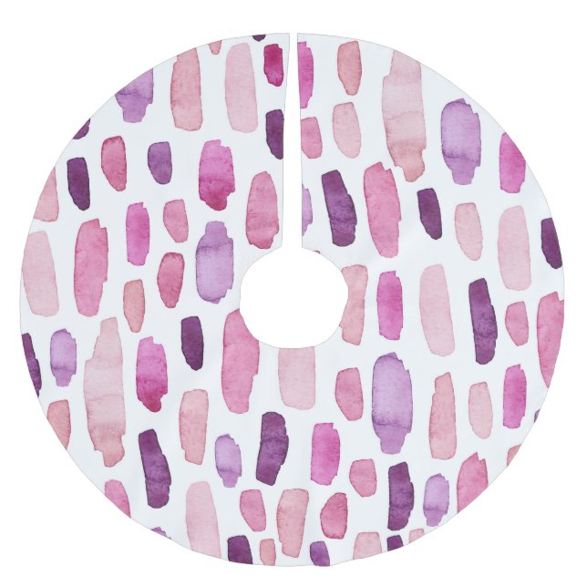 Aquarellstriche: Rosa, Lila Muster. Polyester Weihnachtsbaumdecke (Vorderseite)