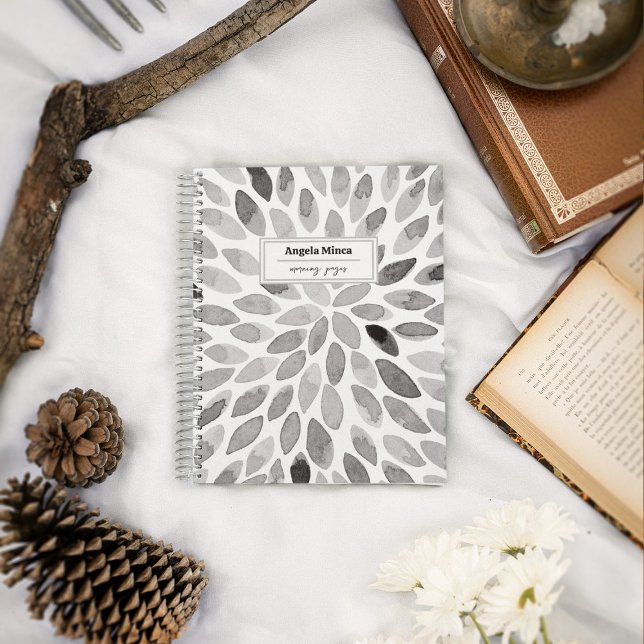 Aquarellstriche schwarz und weiß personalisierbar notizbuch (Von Creator hochgeladen)