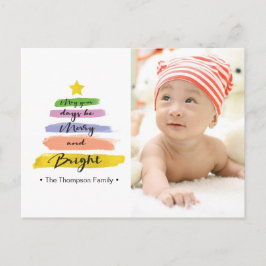 Aquarellstriche, Weihnachtsbaum, Stern, Foto Feiertagspostkarte