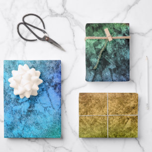 Aquarellstruktur Blau Grüner Regenbogen Geschenkpapier Set