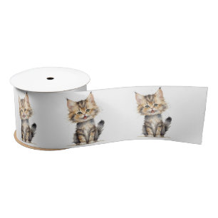 Aquarelltafel - Kitten auf Weiß Satinband