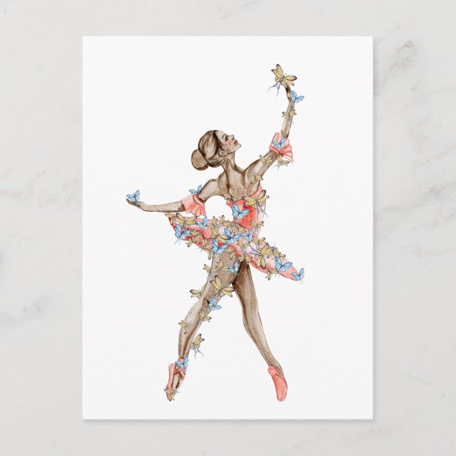 Aquarelltanzballerina mit Schmetterling Postkarte (Vorderseite)