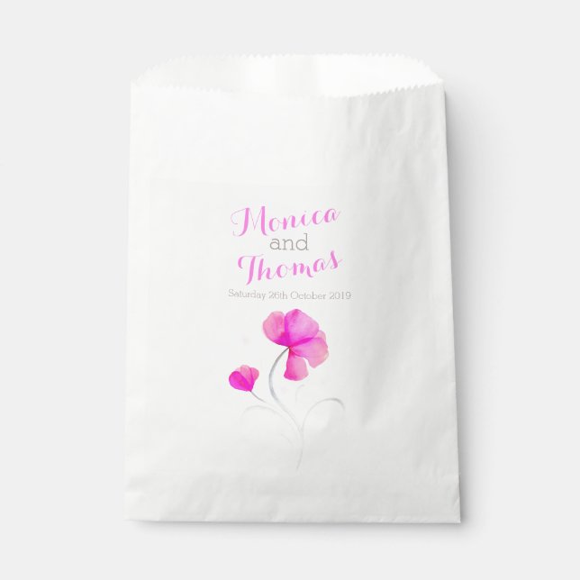 Aquarelltaschen Blume Rosa Gastgeschenk Hochzeit Geschenktütchen (Vorderseite)