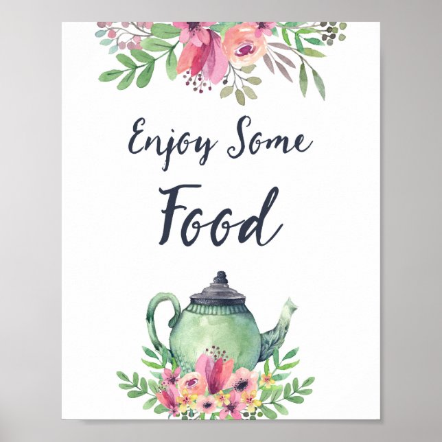 Aquarellteapot Genießen Sie ein gutes Essen-Zeiche Poster (Vorne)