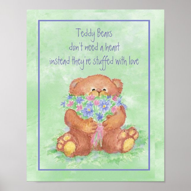 Aquarellteddybär Armful of Blume Fun Zitat Poster (Vorne)