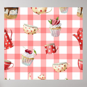 Aquarelltepots: Cupcakes Nahtloses Muster Poster
