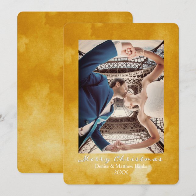 Aquarelltes Ceylon Gelb. Elegante Weihnachtskarte Einladung (Vorne/Hinten)