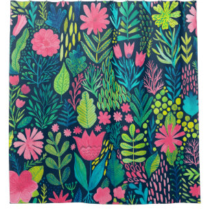 Aquarelltextur mit Blume und Pflanze. floral Duschvorhang
