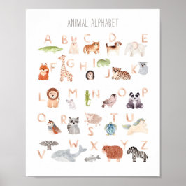 Aquarelltier abc Kinder Alphabet. Kinderzimmer Poster