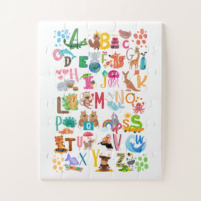 Aquarelltiere Alphabet Erziehungskunst Puzzle (Vertikal)