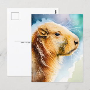 Aquarelltiere, Capybara, Postüberquerung Postkarte