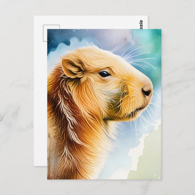 Aquarelltiere, Capybara, Postüberquerung Postkarte (Vorne/Hinten)