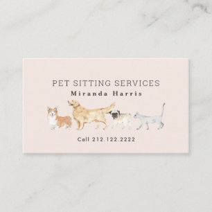 Aquarelltiere Haustiere Sitter Dog Walker Rosa Visitenkarte