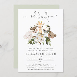 Aquarelltiere Imitate Gold Floral Oh Babydusche Einladung