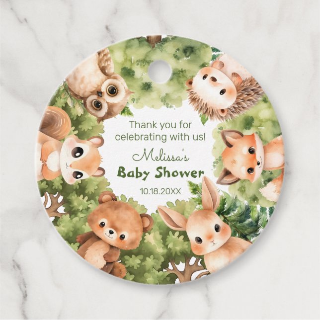 Aquarelltiere Kinderdusche Geschenkanhänger (Vorderseite)