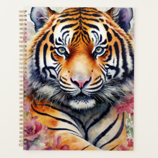 Aquarelltiger mit Blume Blumenbemalung Planer