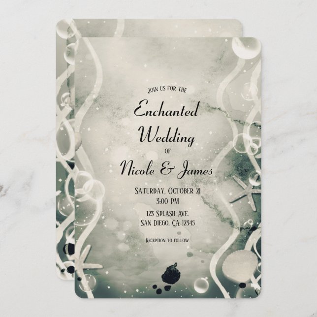 Aquarelltinte Splash Pearl Gray Sea Wedding Einladung (Vorne/Hinten)