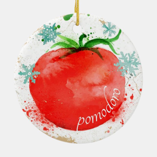 Aquarelltomate Italienisches Essen Weihnachtsschmu Keramik Ornament (Hinten)