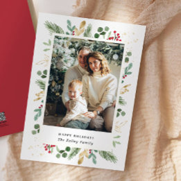 Aquarelltöne, Grüne Gold, Single Foto Feiertagskarte