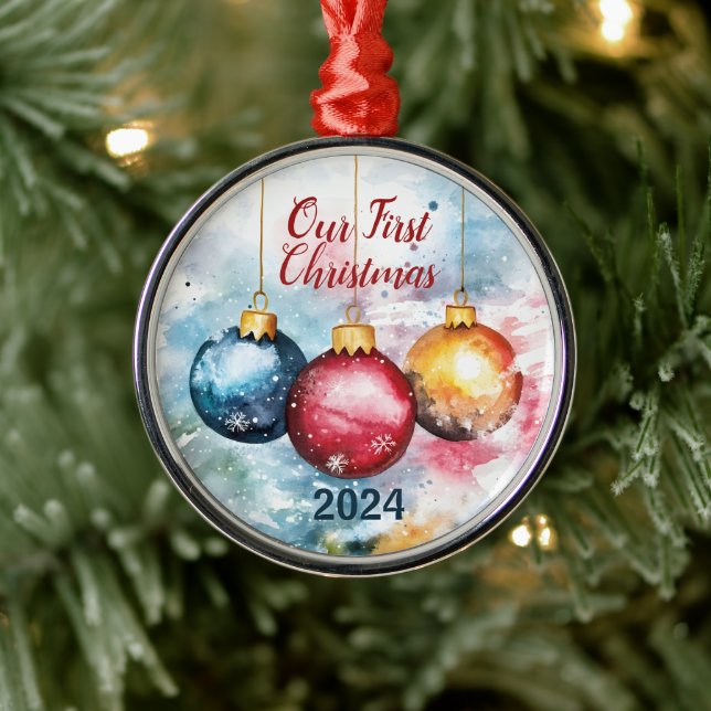 Aquarelltrio von Weihnachten Ornament Aus Metall (Baum)