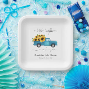 Aquarelltruck mit Sonnenblumen Babydusche Pappteller