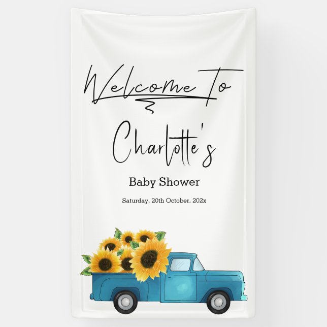 Aquarelltruck mit Sonnenblumendusche Banner (Vertikal)