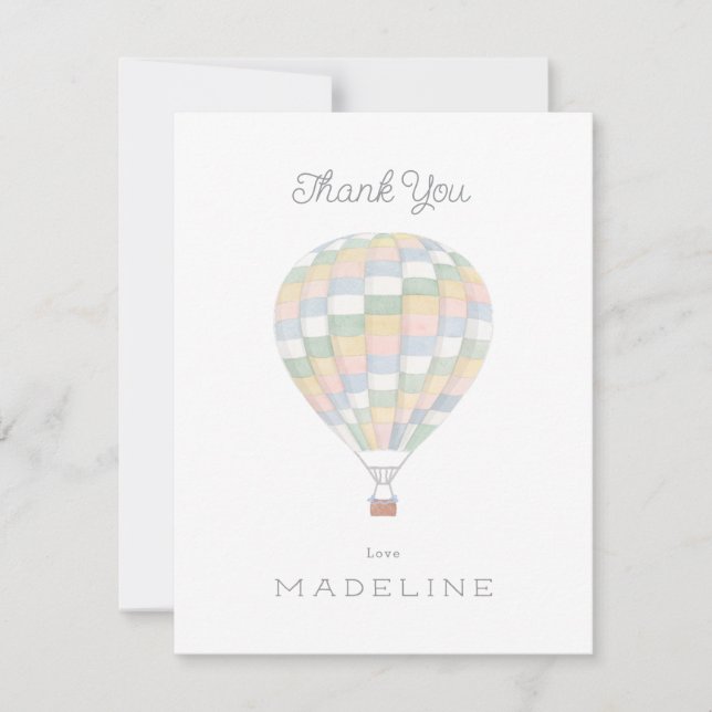 Aquarelltuch Heißluftballon Babydusche Dankeskarte (Vorderseite)