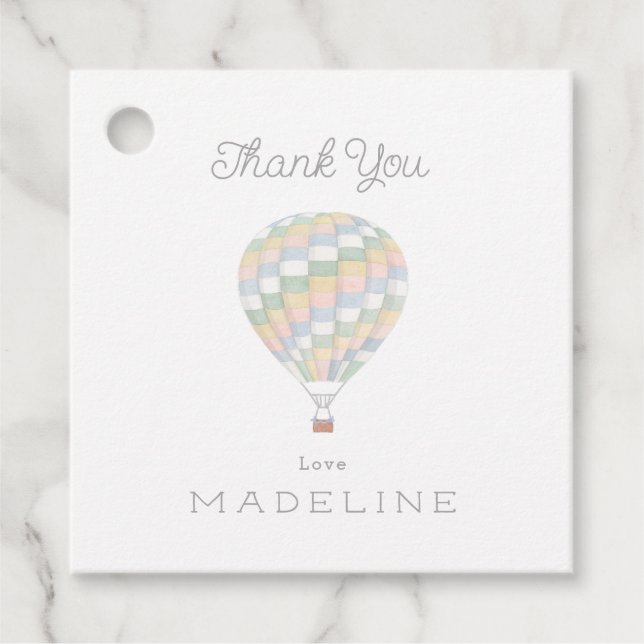 Aquarelltuch Heißluftballon Babydusche Geschenkanhänger (Vorderseite)