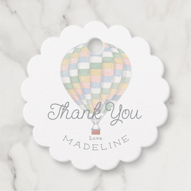 Aquarelltuch Heißluftballon Babydusche Geschenkanhänger (Vorderseite)