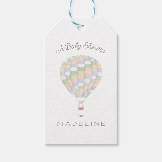 Aquarelltuch Heißluftballon Babydusche Geschenkanhänger (Vorderseite)