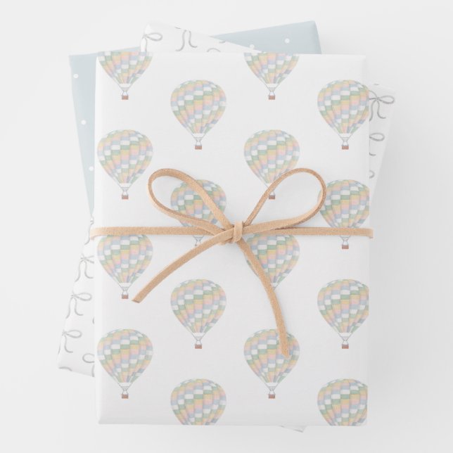 Aquarelltuch Heißluftballon Babydusche Geschenkpapier Set (Beispiel)