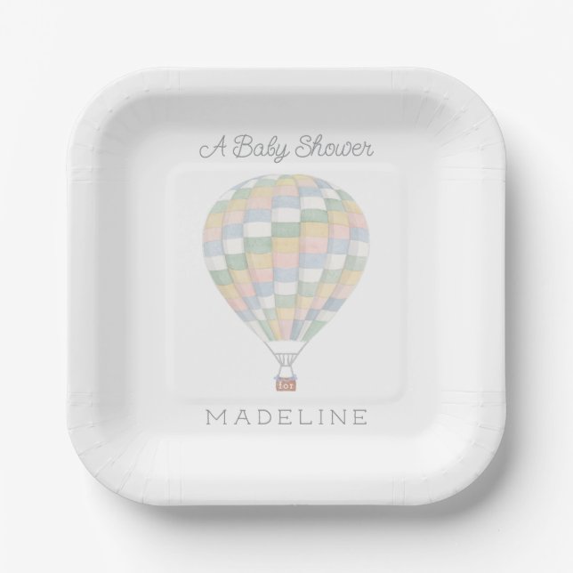 Aquarelltuch Heißluftballon Babydusche Pappteller (Vorderseite)