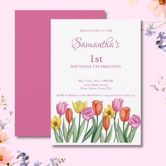Aquarelltulips 1. Geburtstag Einladung