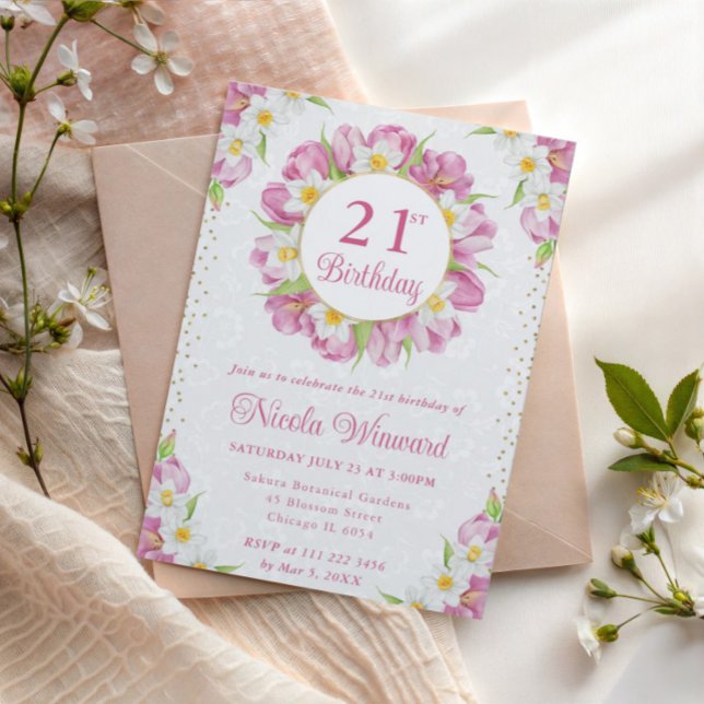 Aquarelltulpen und Affodien Geburtstag Einladung (Von Creator hochgeladen)