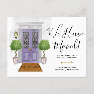 Aquarelltür Wir haben neue Adresse Postkarte versc