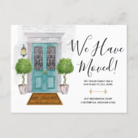 Aquarelltür Wir haben neue Adresse Postkarte versc