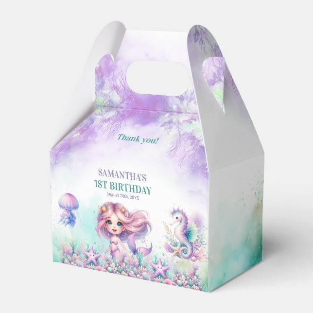 Aquarelltürkis und lila Geburtstag der Meerjungfra Geschenkschachtel (Vorderseite)