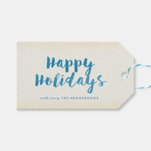 Aquarelltypografie Blue Stripes Happy Holidays Geschenkanhänger
