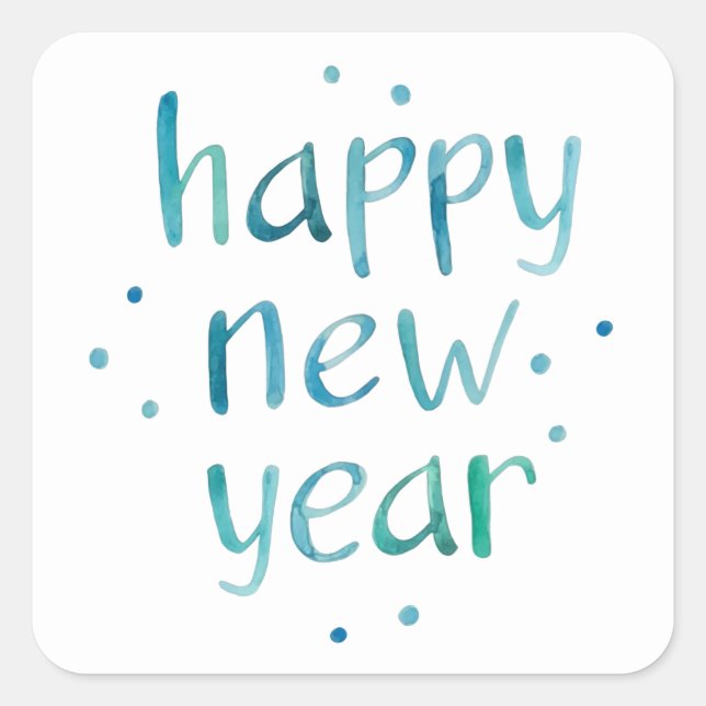 Aquarelltypografie - Frohes Neujahrsdesign Quadratischer Aufkleber (Vorderseite)